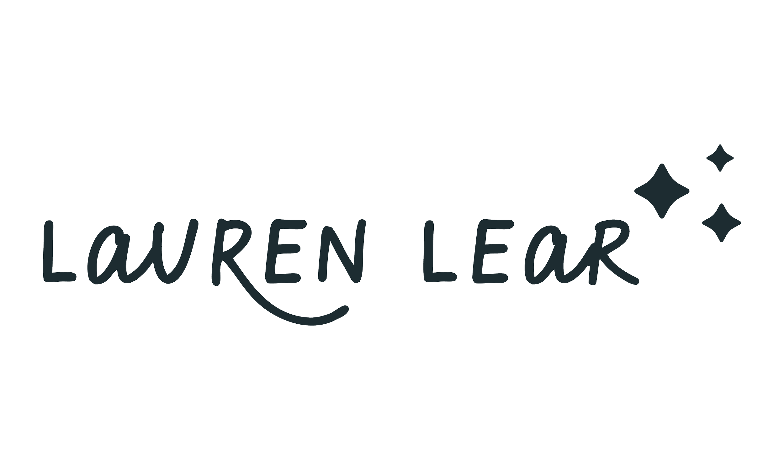 Handwritten style logo reading 'Lauren Lear' with three star illustrations to the right.