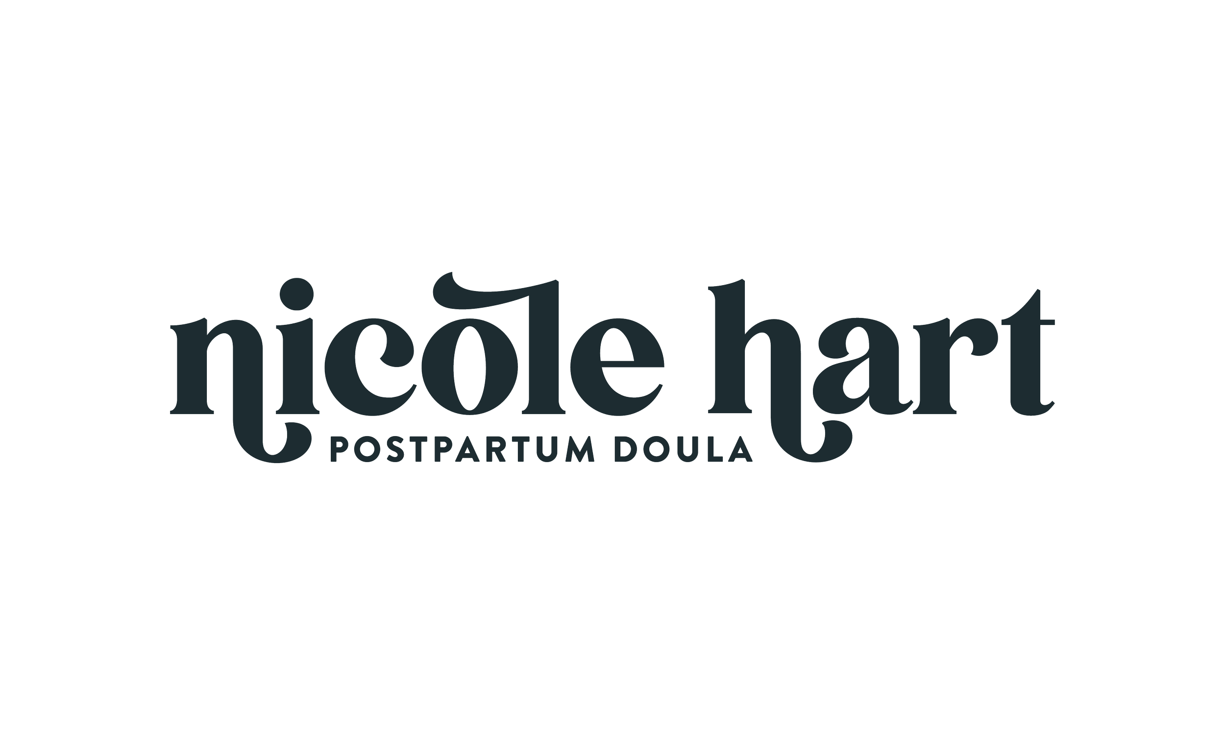 Logo for Nicole Hart Postpartum Doula with stylized text and graphic of a mother and child.