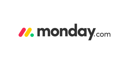 Monday.com logo with colorful dots and text display on a black background.