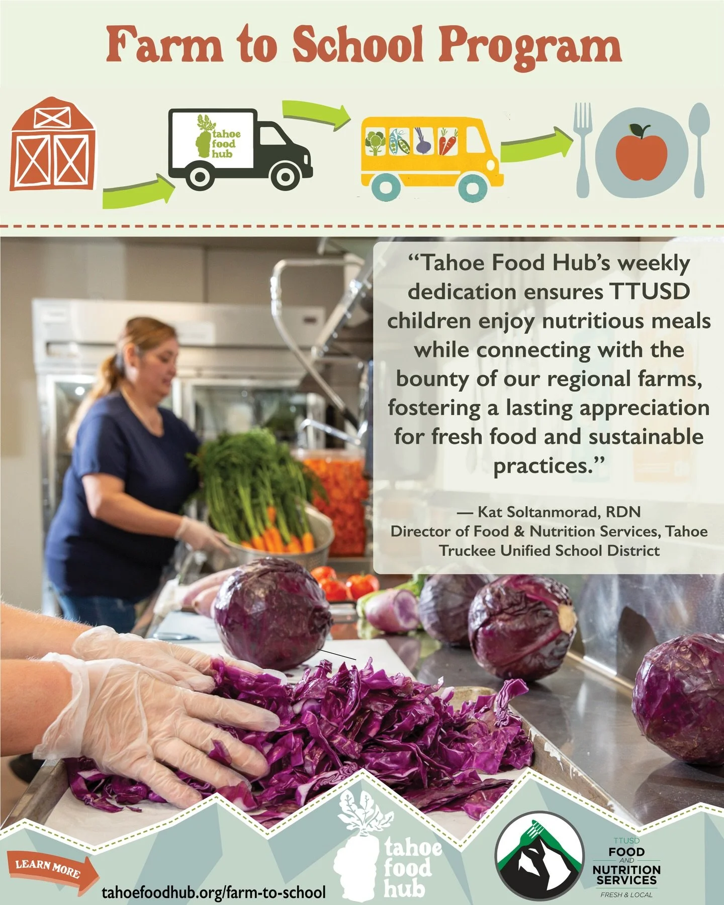 Fresh, local food belongs on every student&rsquo;s plate. 🍎🌱

Through our Farm to School program, we partner with Tahoe Truckee Unified School District (TTUSD) to provide 4,500 students with fresh, seasonal, nutrient-dense produce grown by small re