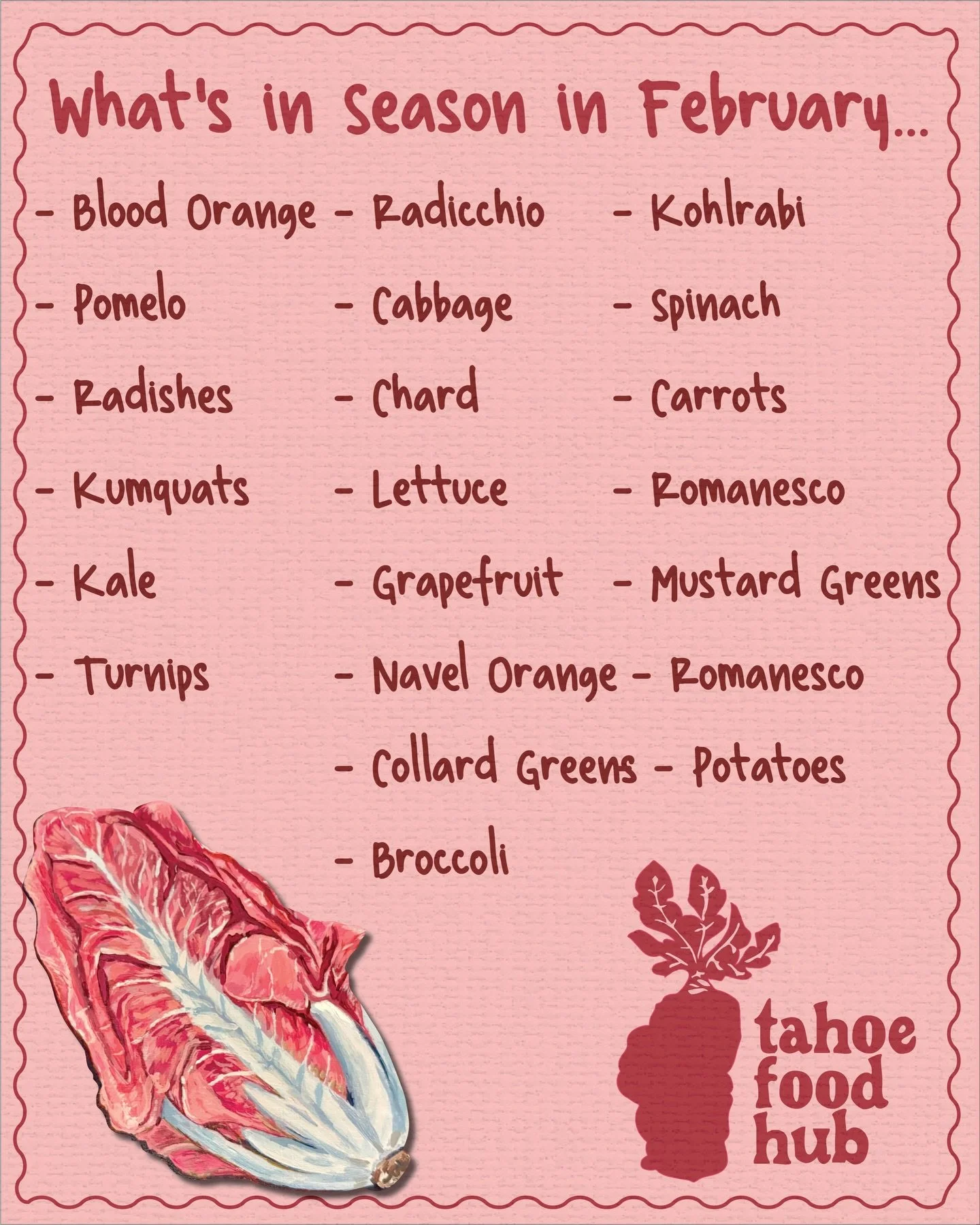 💕✨ Happy February! ✨💕

A new month means so much beautiful local produce to look forward to &mdash; crisp radicchio, juicy blood oranges, crunchy carrots, vibrant leafy greens, and more. 🥕🍊

Our online market is open now through Tuesday at 5 PM, 