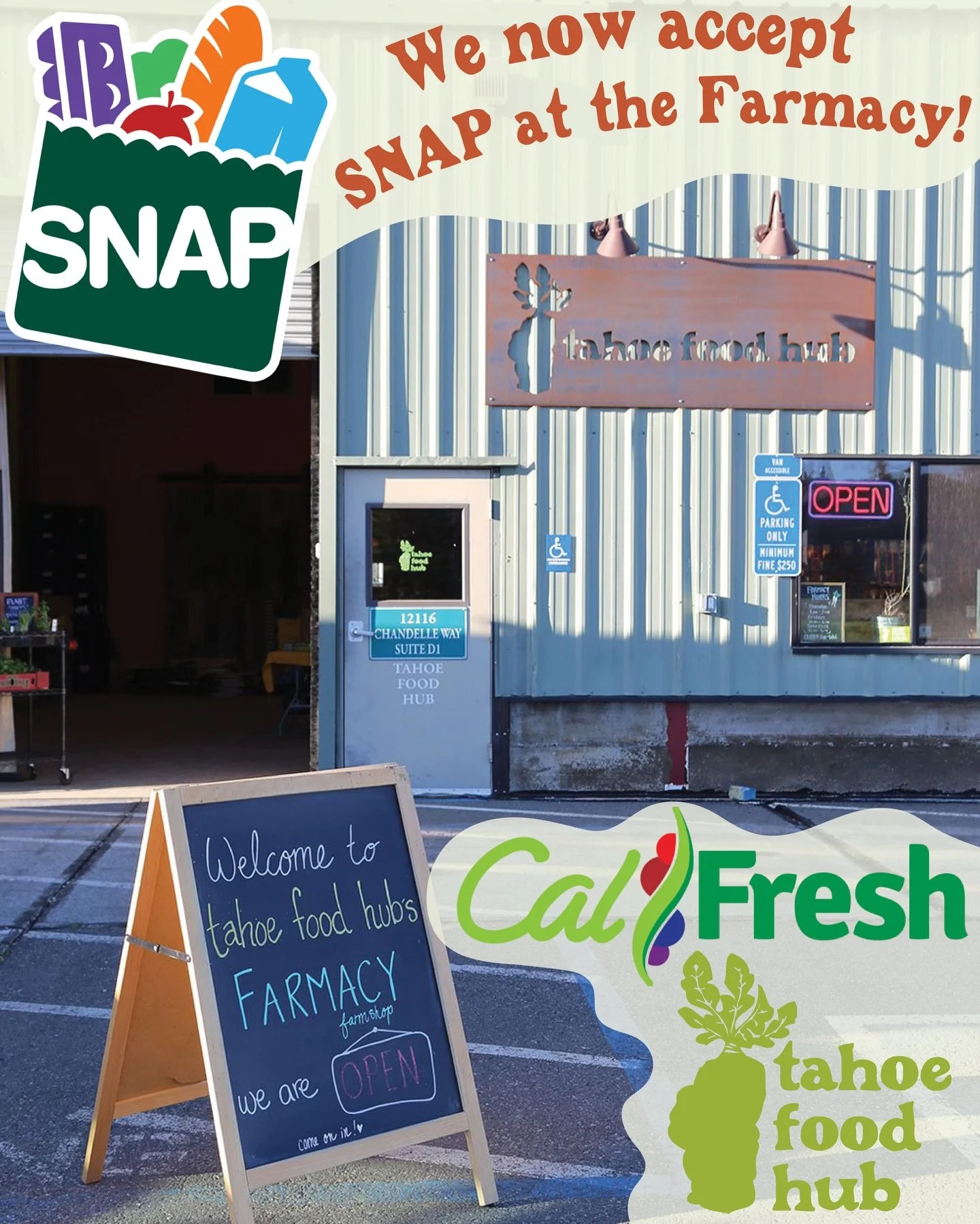 We&rsquo;re excited to share that Tahoe Food Hub is now accepting SNAP/EBT at the Farmacy!
&nbsp;
This is an important step in expanding access to fresh, local food for our community. SNAP can now be used to purchase eligible groceries including seas
