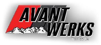 Logo for Avant WERKS with a mountain graphic, featuring red, black, and white colors.