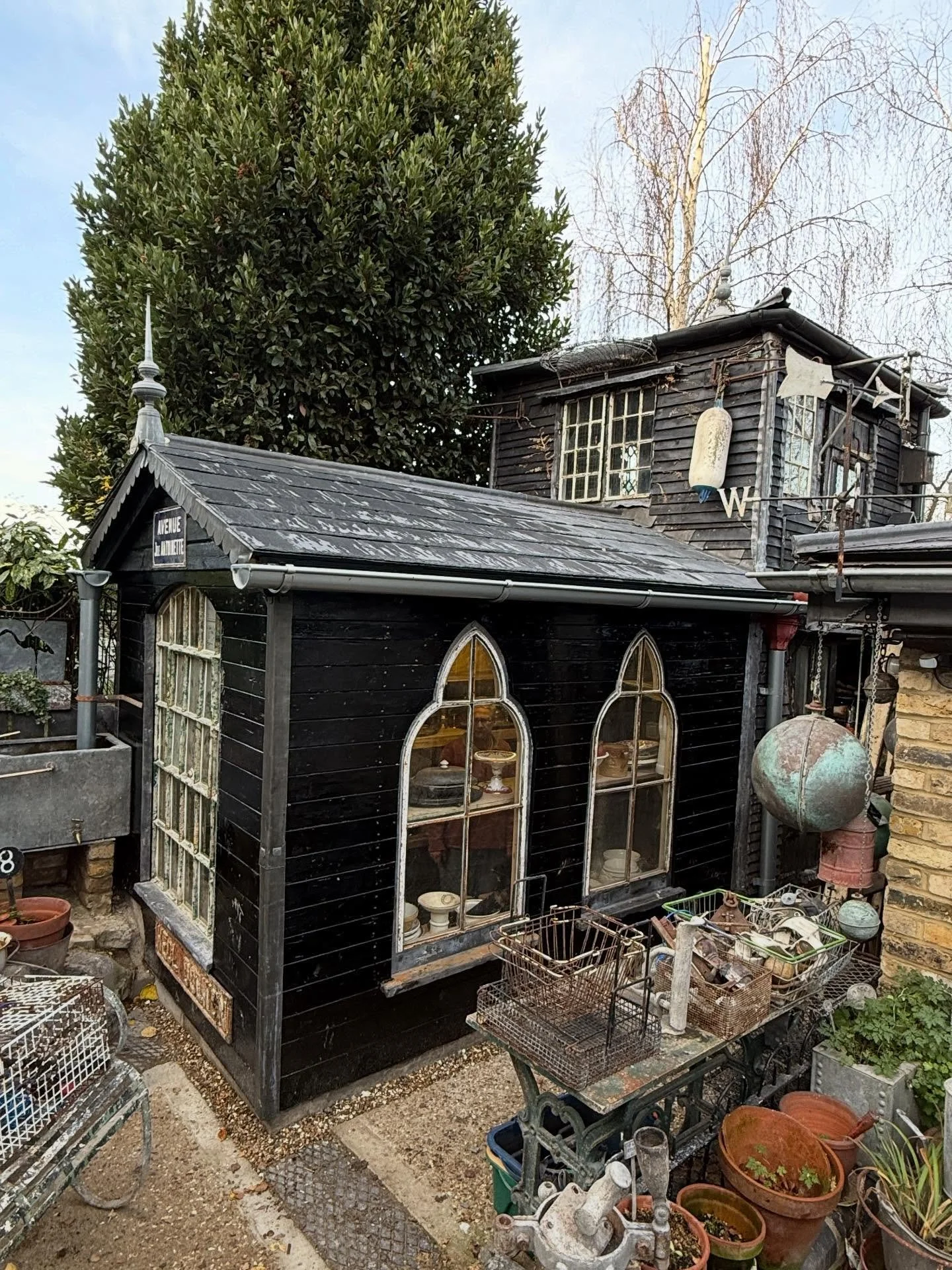 Shed project complete - what a beauty! 
-
-
-
#shed #gardenshed #shedloving #gothicshed #blacktimbershed #slateroof #rooffinial #architecture #churchshed #leadwork #galvanisedguttering #salvaged #reclaimed #architecturalsalvage