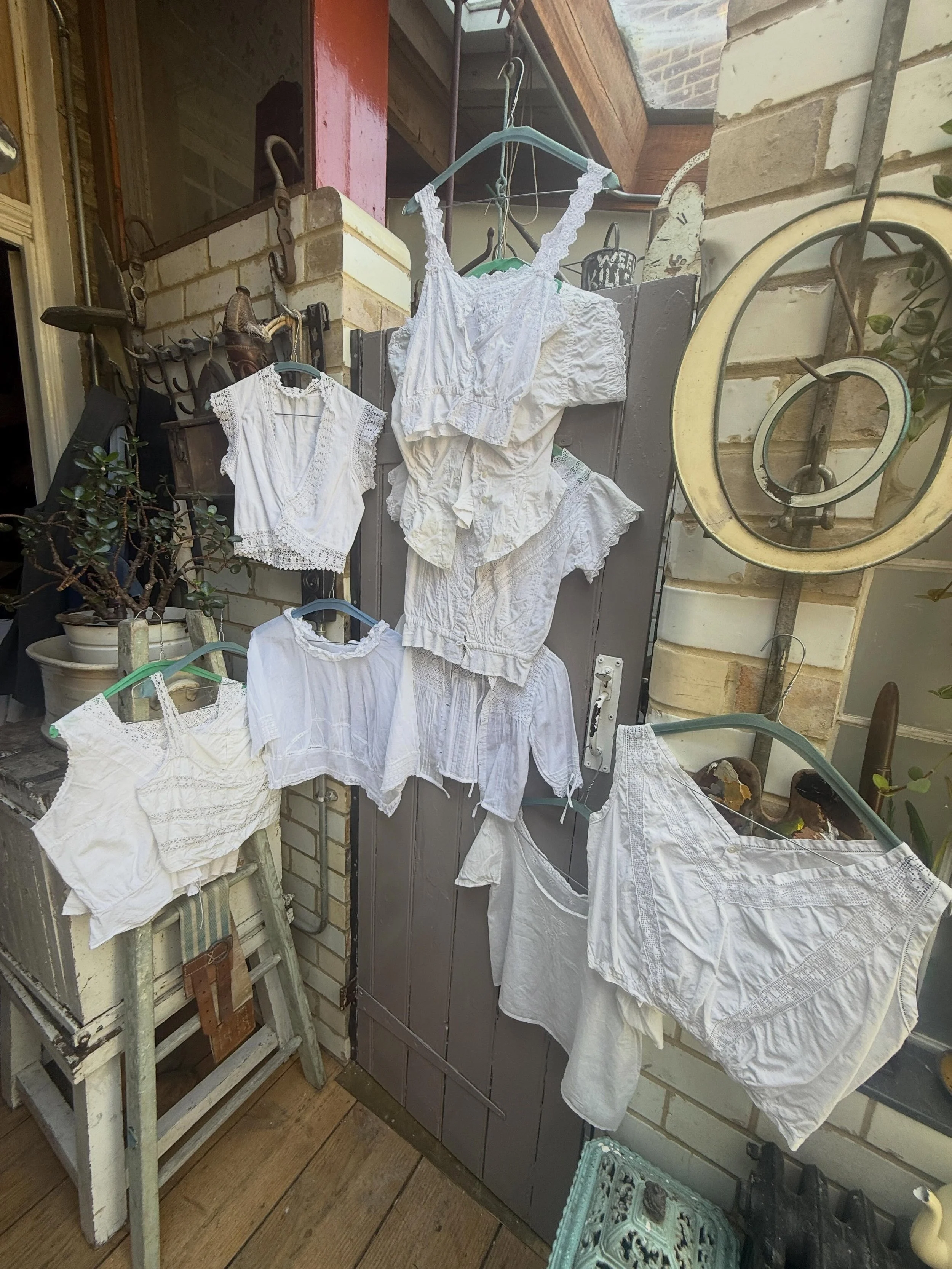 Camisoles and tops galore - soon to be listed 
-
-
#antiquewhites #camisoles #corsetcovers #cottontops #victorian