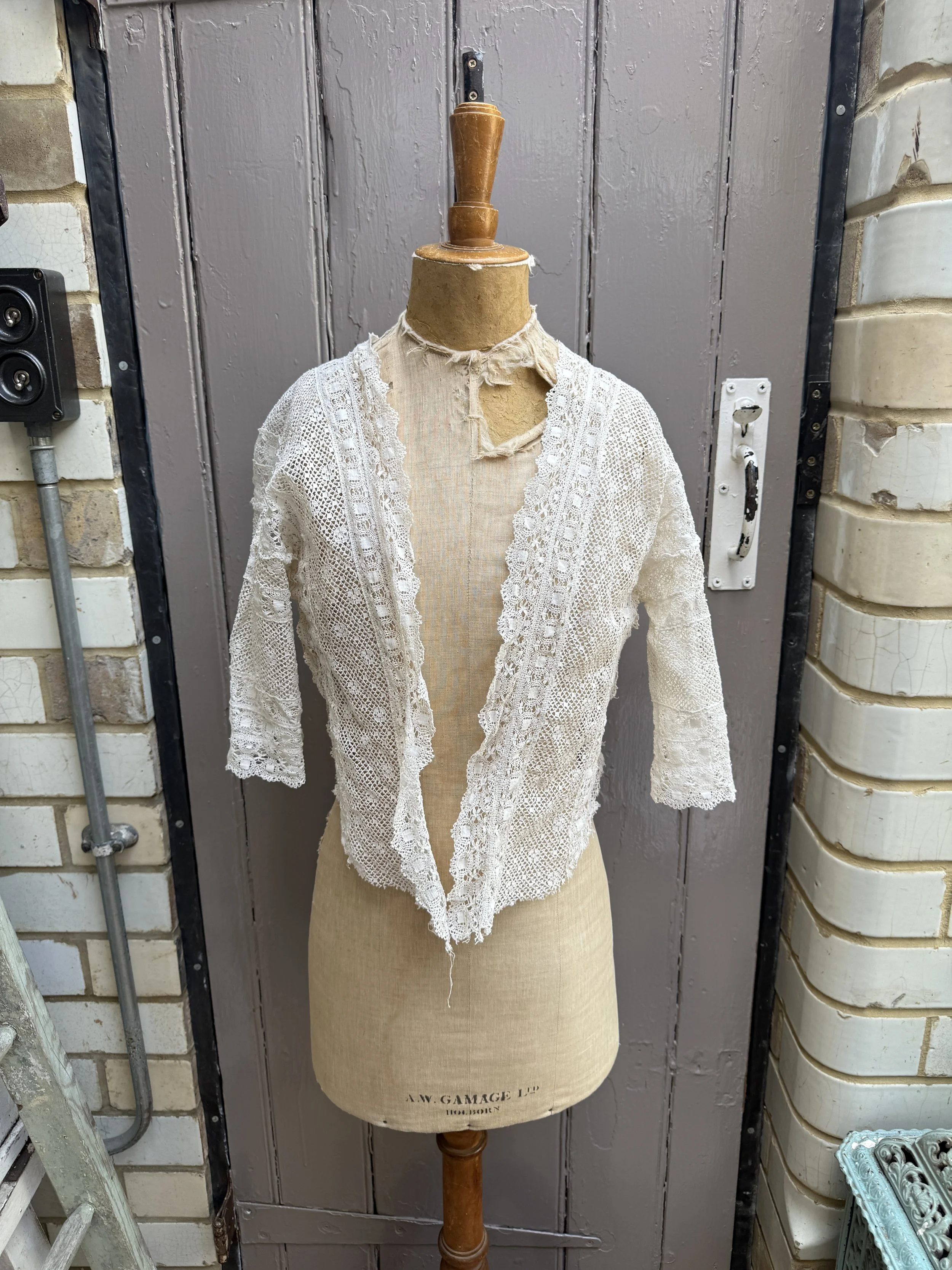 Antique handmade white lace top jacket size S