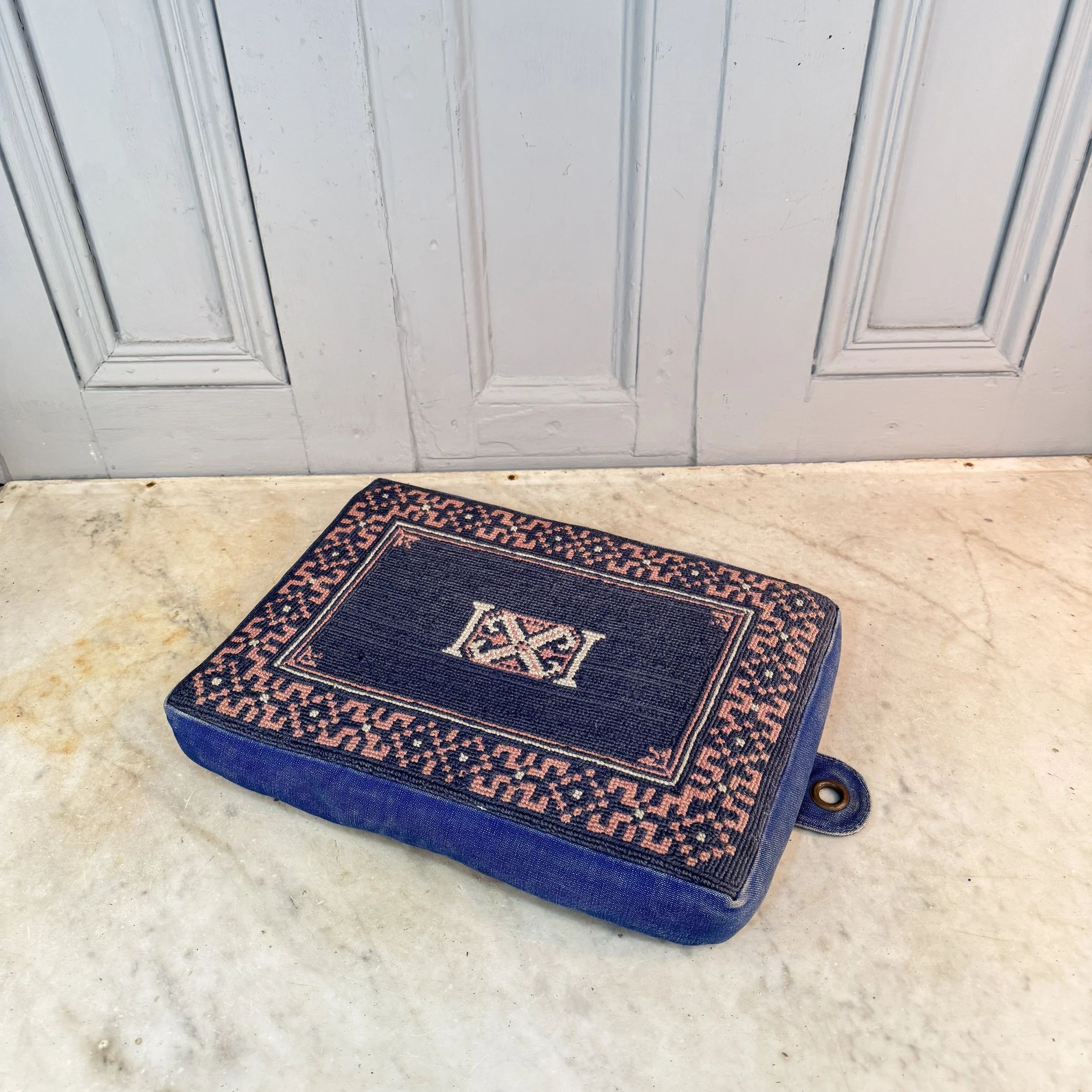 Antique blue pink church kneeling cushion religious home decor