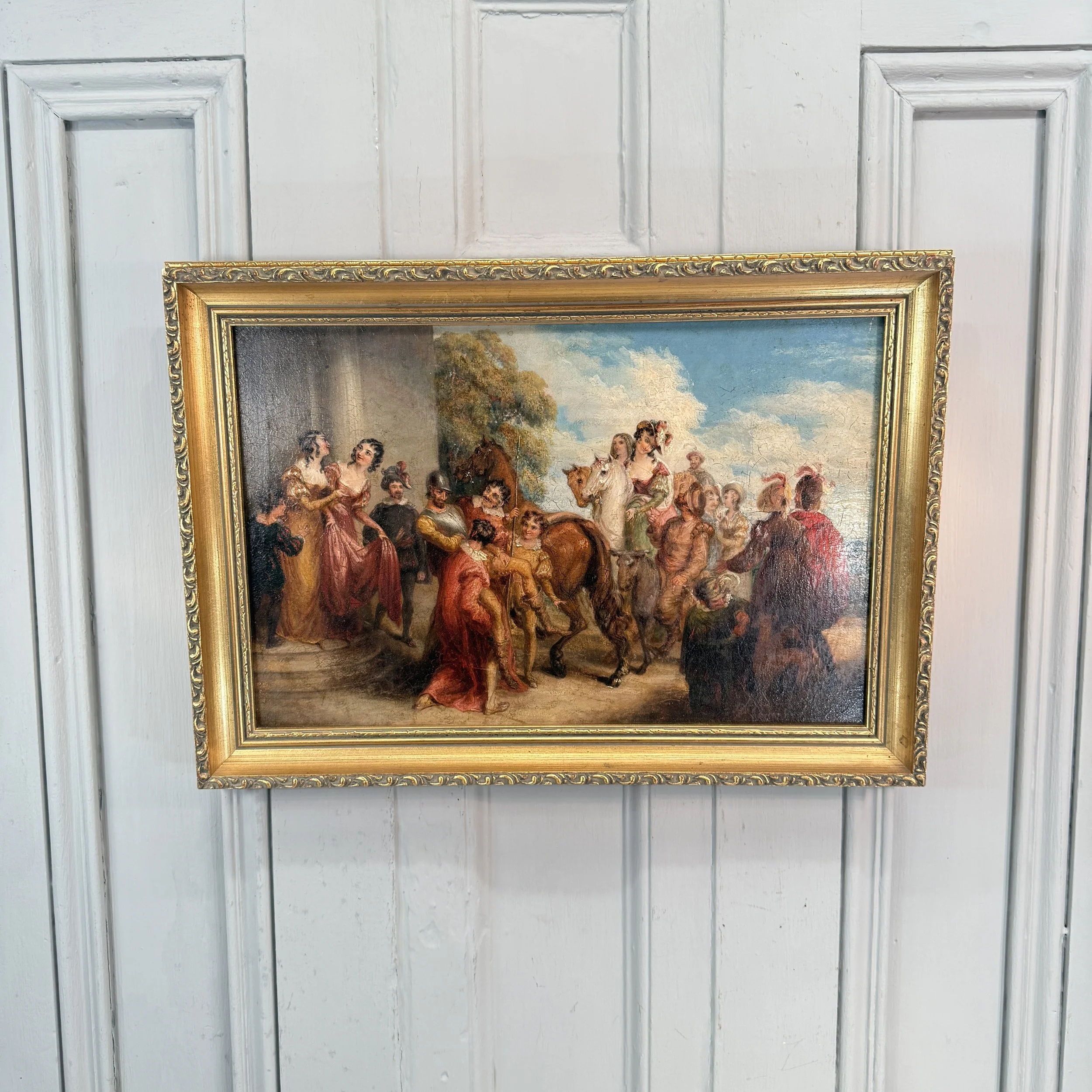Antique Georgian early Victorian oil painting study of a scene from Don Quixote (1 of 4)