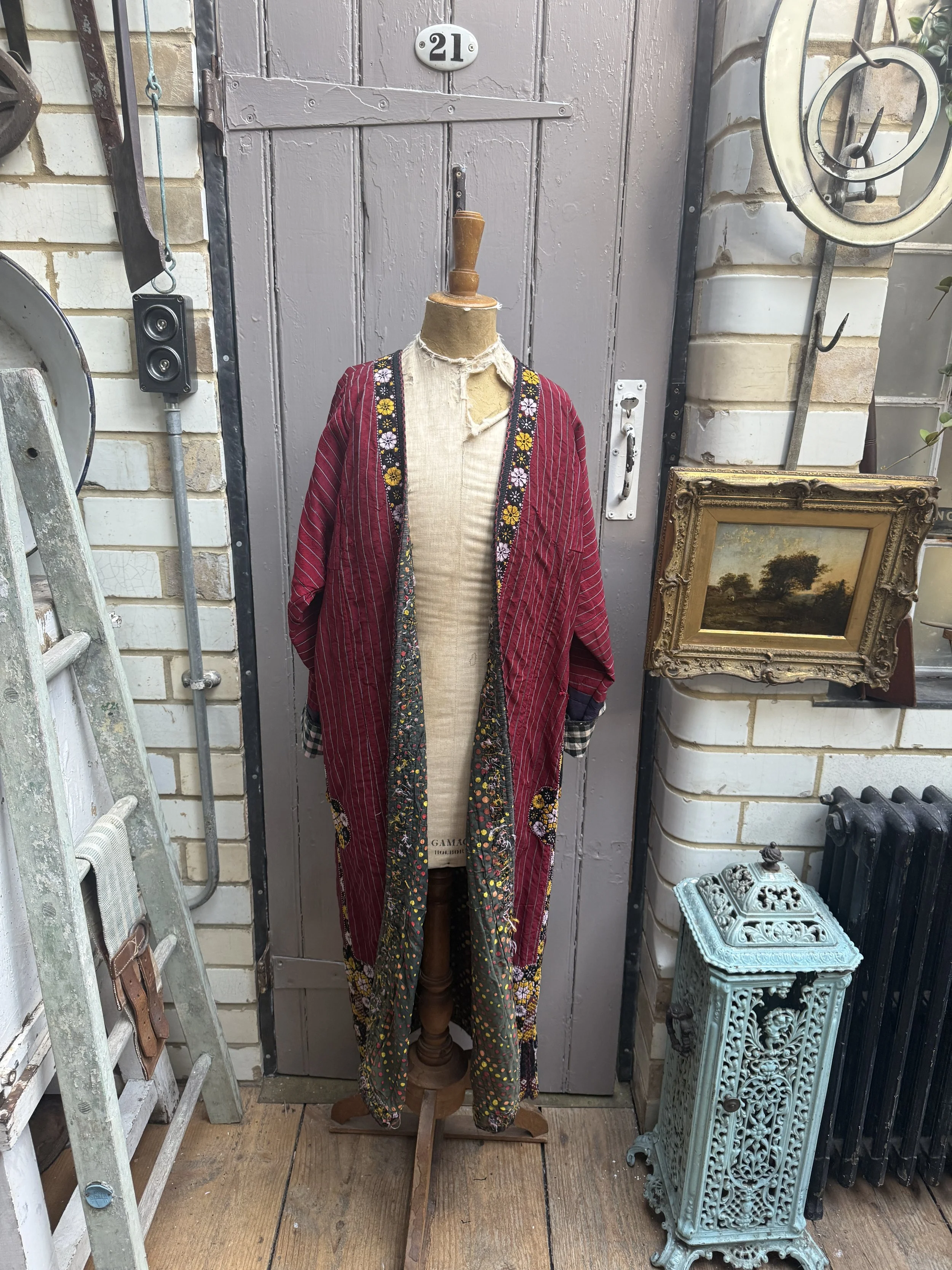 Antique vintage handmade cotton patterned kimono jacket size M