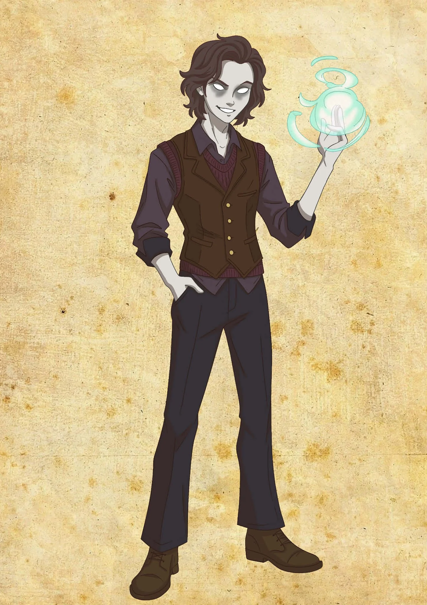 This Changeling wild magic Sorcerer is ready for his daring adventure in his next Dungeon's and Dragons campaign!