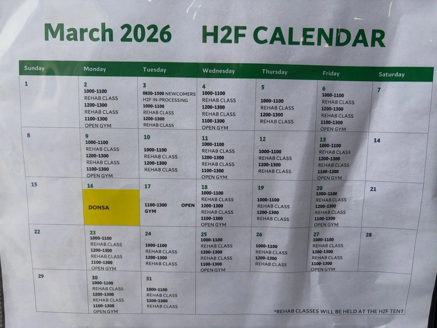 Our H2F event calendar this month

Stop by the H2F tent or Strike Wellness Center if you need anything! 

#h2f