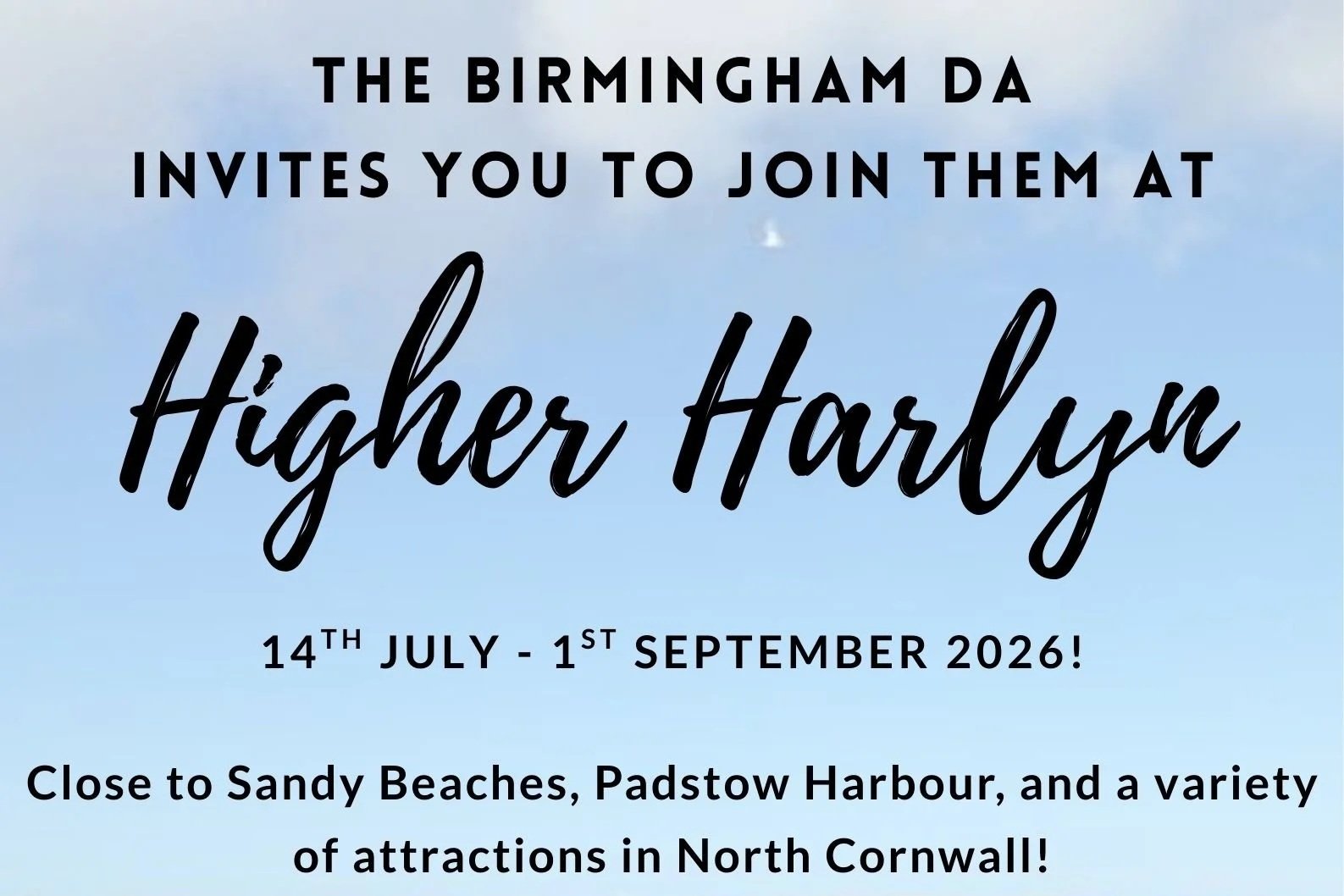 2026 Higher Harlyn THS - Booking Form