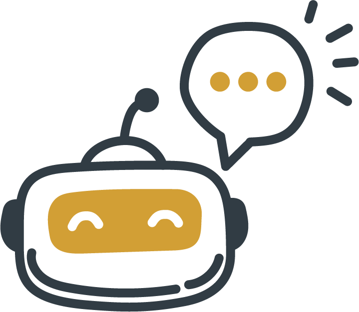 A group of three people sitting around a table with one person in the center speaking, indicated by a speech bubble with dots above their head.