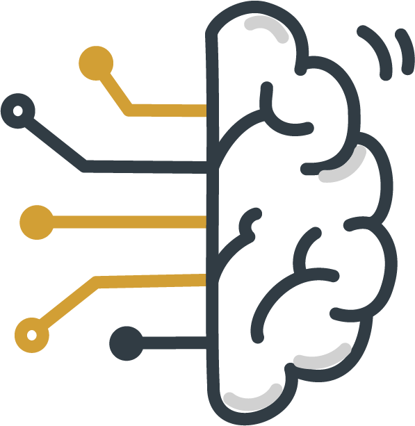 Two stylized figures engaging in a conversation, depicted by a speech bubble with lines representing speech.