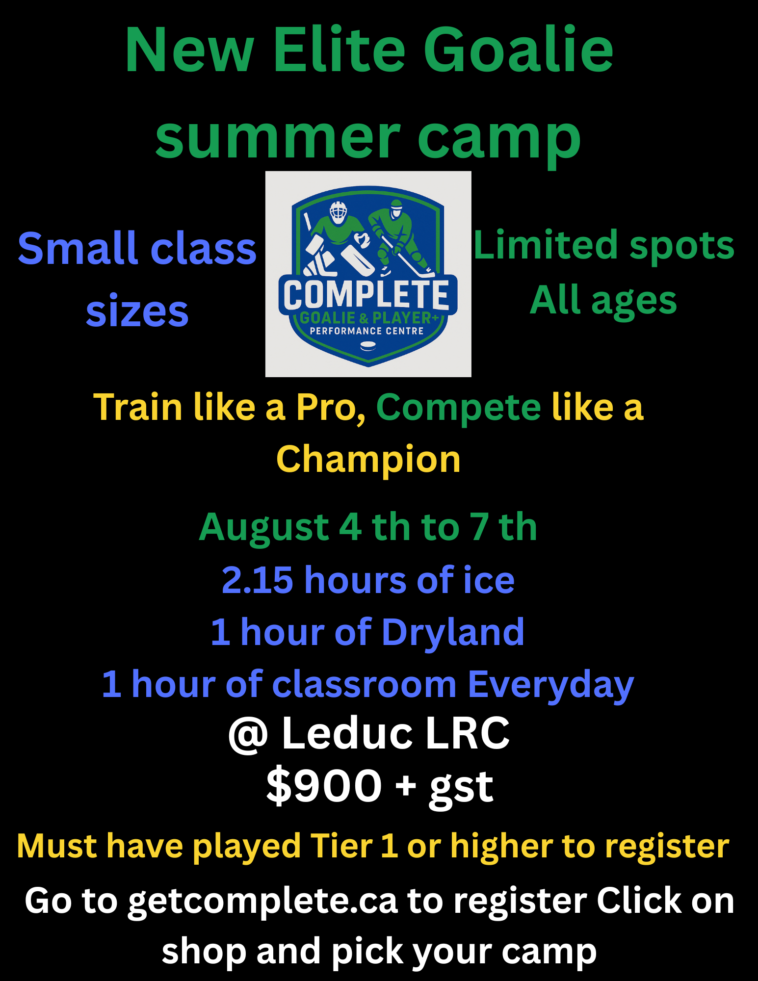 2026 Elite Goalie Camp ( Must be Tier 1 or higher to qualify)