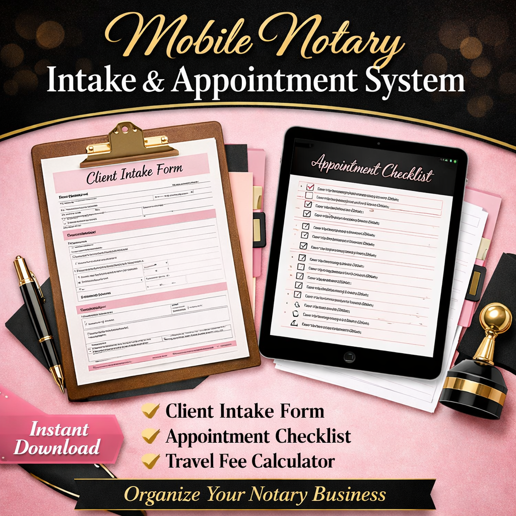 Mobile Notary Client Intake Form Template & Appointment Workflow System