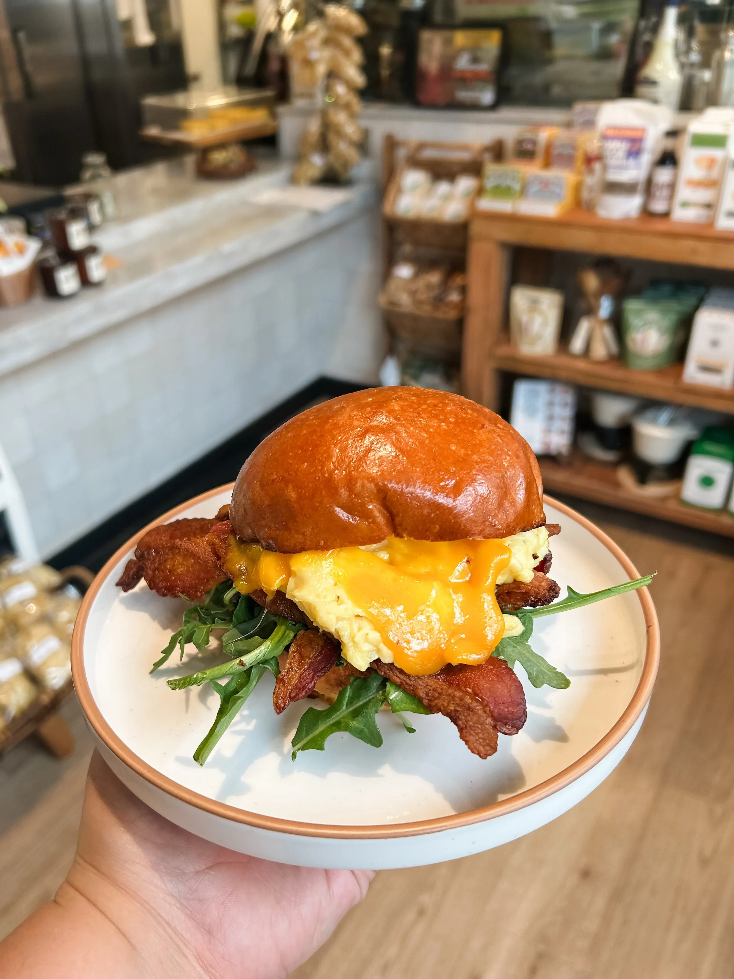 Our Bacon, Egg and Cheese is iconic. I add a little arugula to keep it healthy!