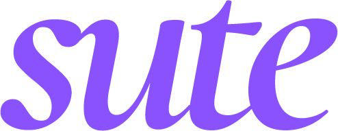 The word "suite" written in purple cursive font.