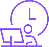 A computer monitor, a desk, and a large clock showing 3 o'clock.