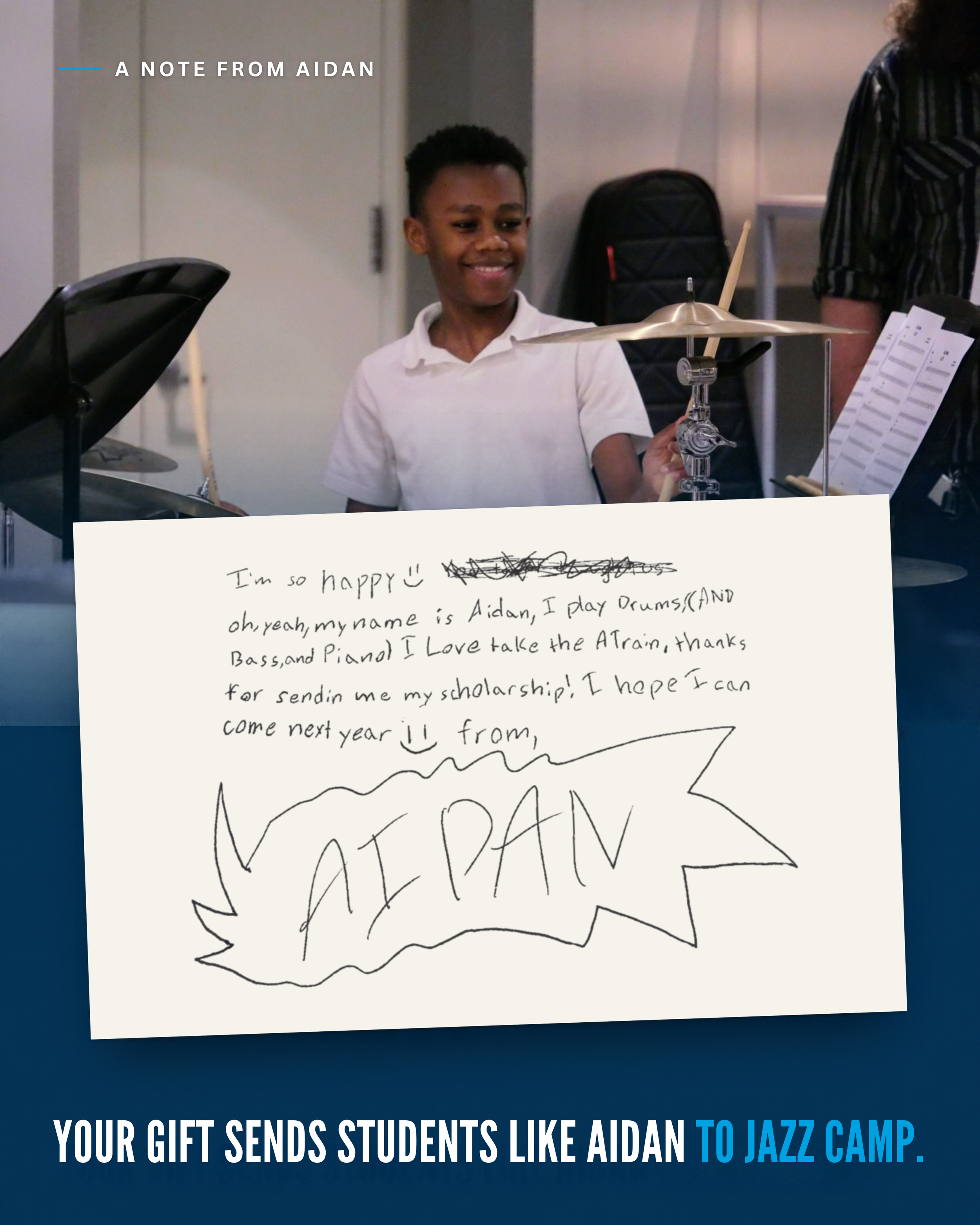 Your Gift Sends Students Like Aidan to Jazz Camp