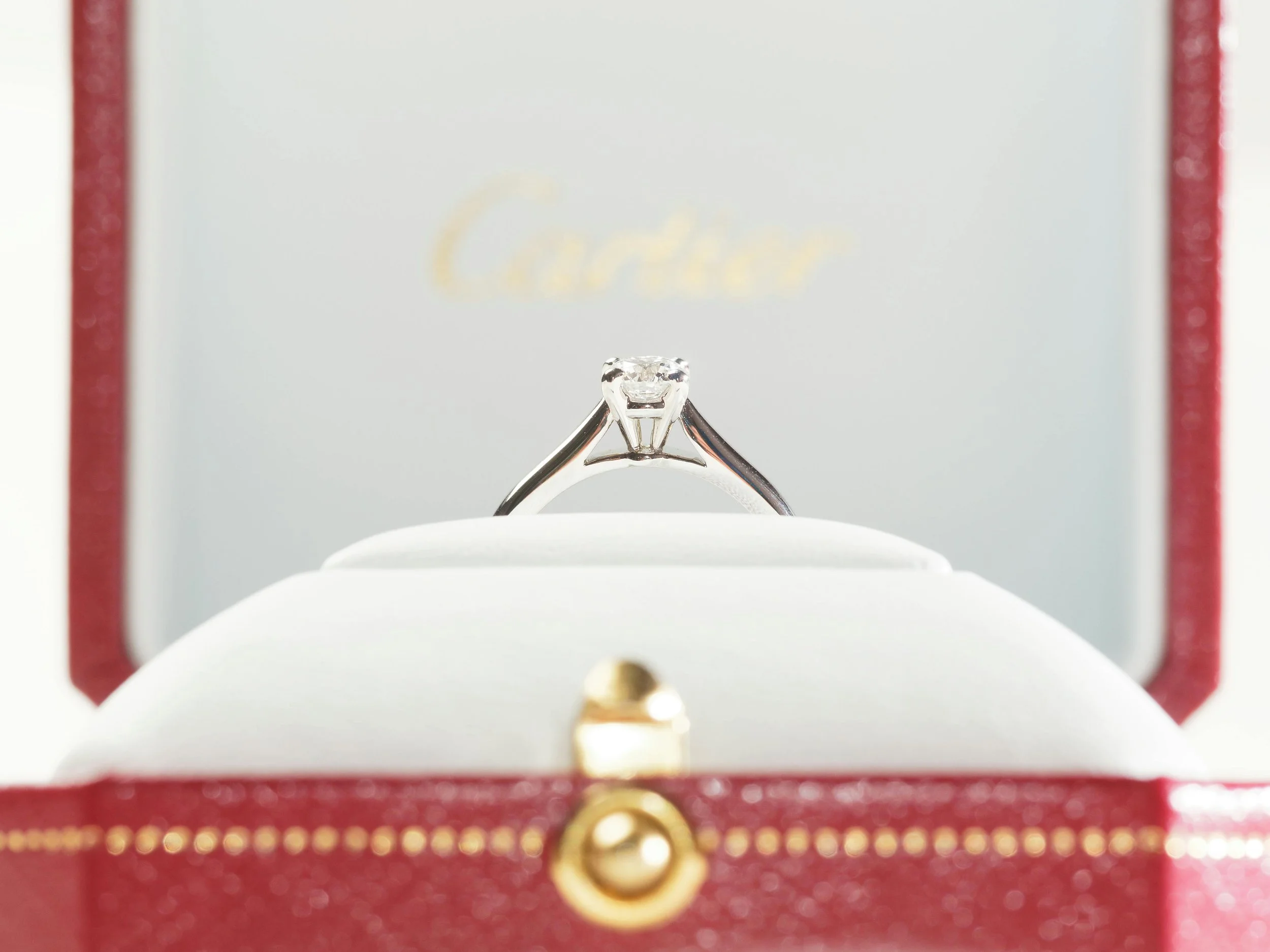 Closeup of Cartier engagement ring