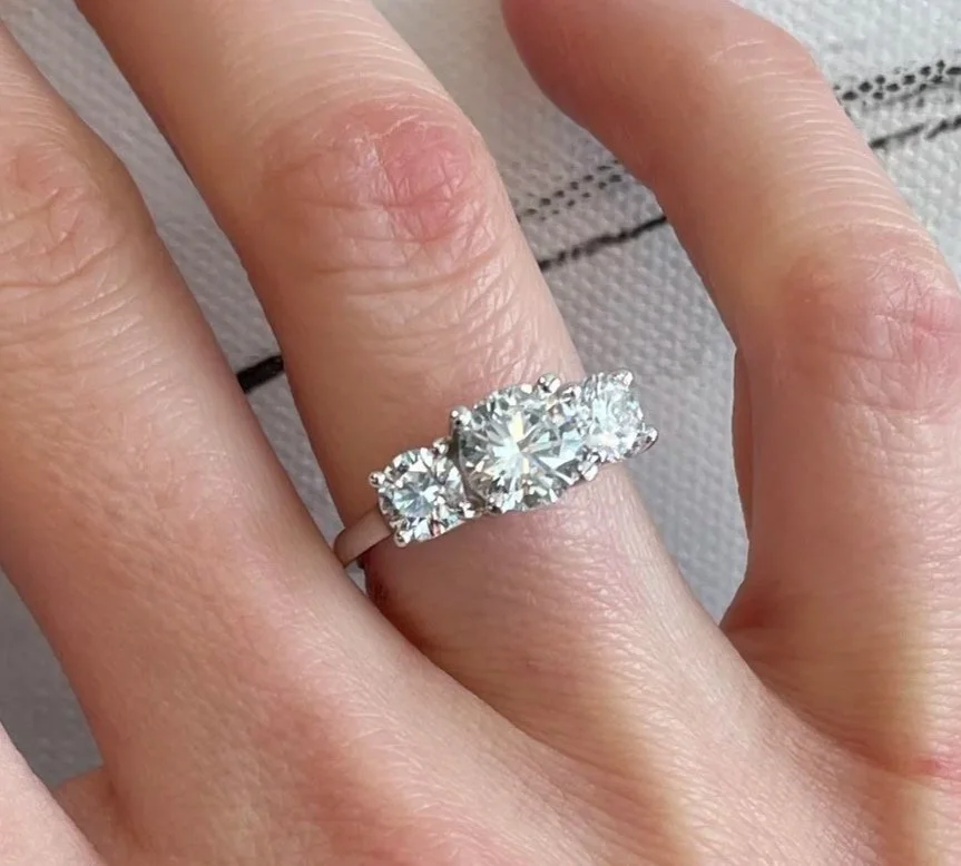 Custom 3 stone diamond ring close up - Refined by Robyn