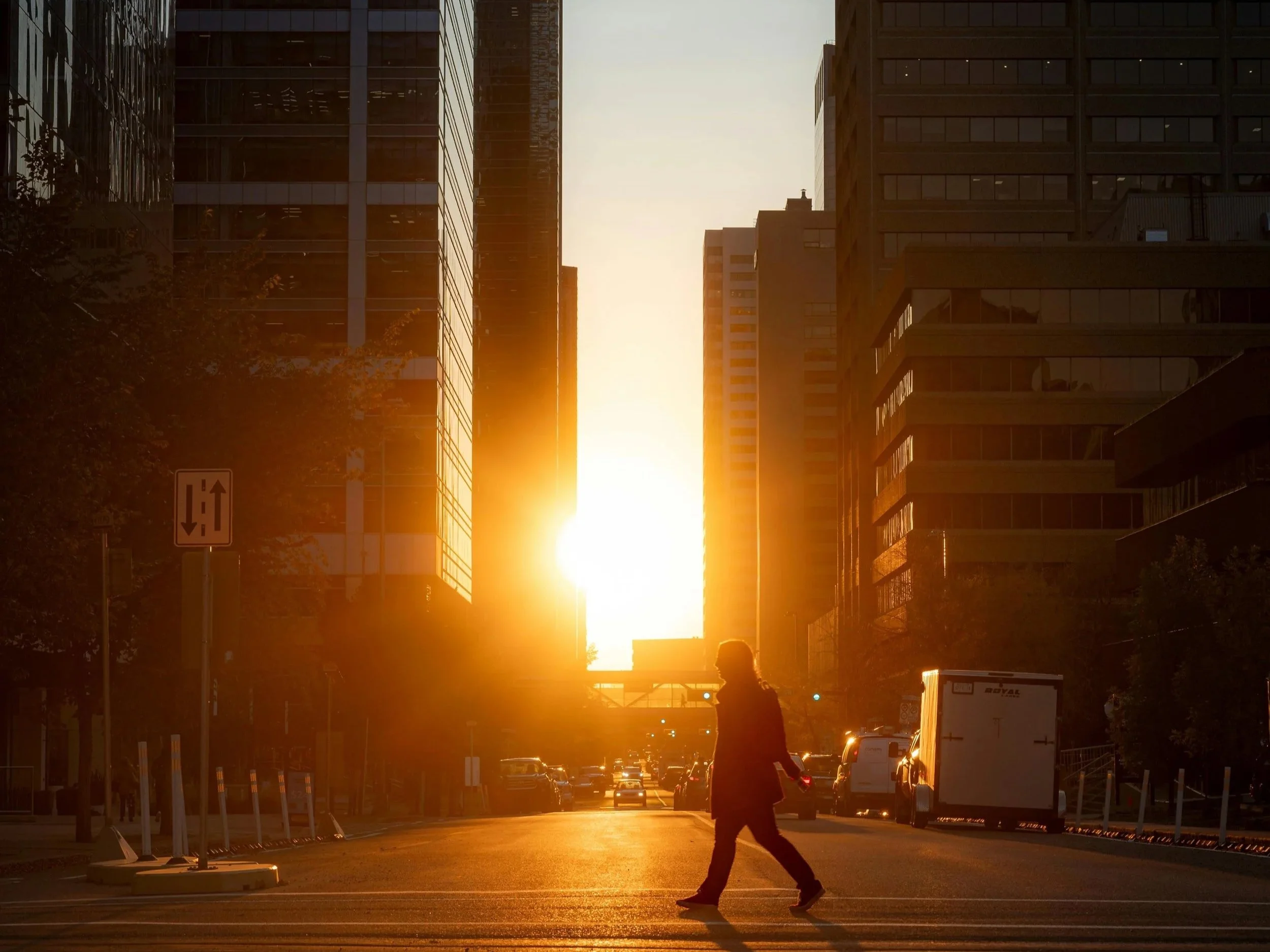 elegant image of downtown Calgary at sunset