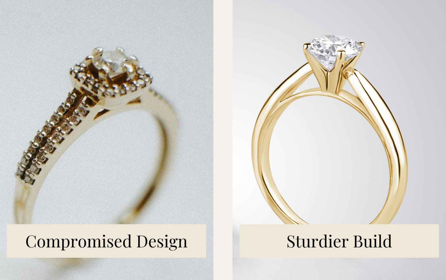 comparison between poorly constructed ring and well built one
