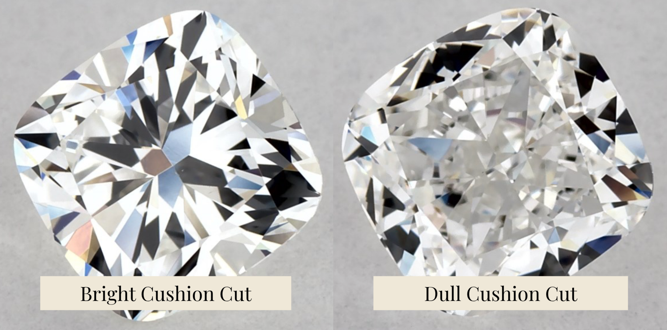 bright vs dull cushion cut diamond comparison