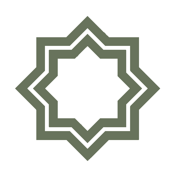 A geometric star-shaped pattern with multiple layered outlines in green and black on a black background.