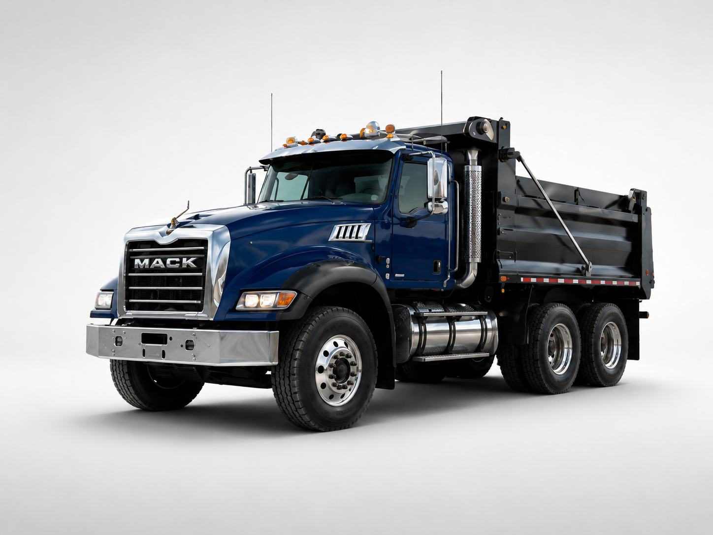 Blue dump truck for hauling.