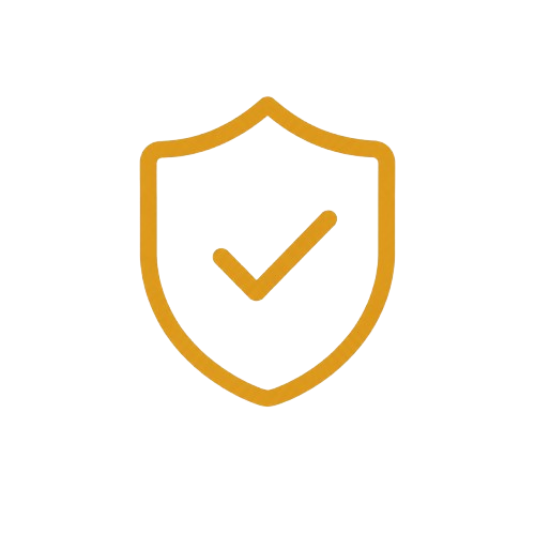Gold shield icon with a checkmark inside