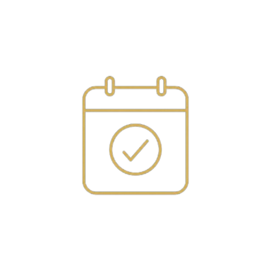 A digital icon of a calendar with a checkmark in a circle, representing scheduling or completing a task.