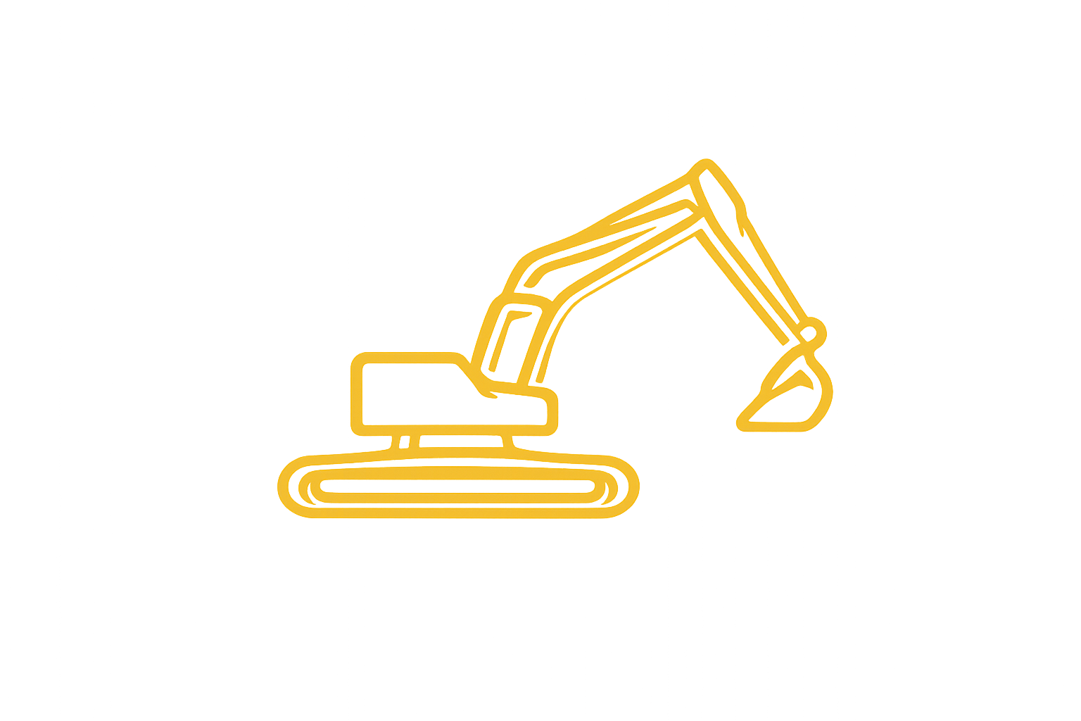 Yellow outline neon sign of an excavator on a black background.