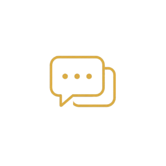 Gold chat bubble icon with ellipsis on black background