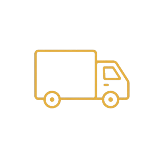 A simple, stylized illustration of a moving truck with a dark green cargo area and a yellow outline.