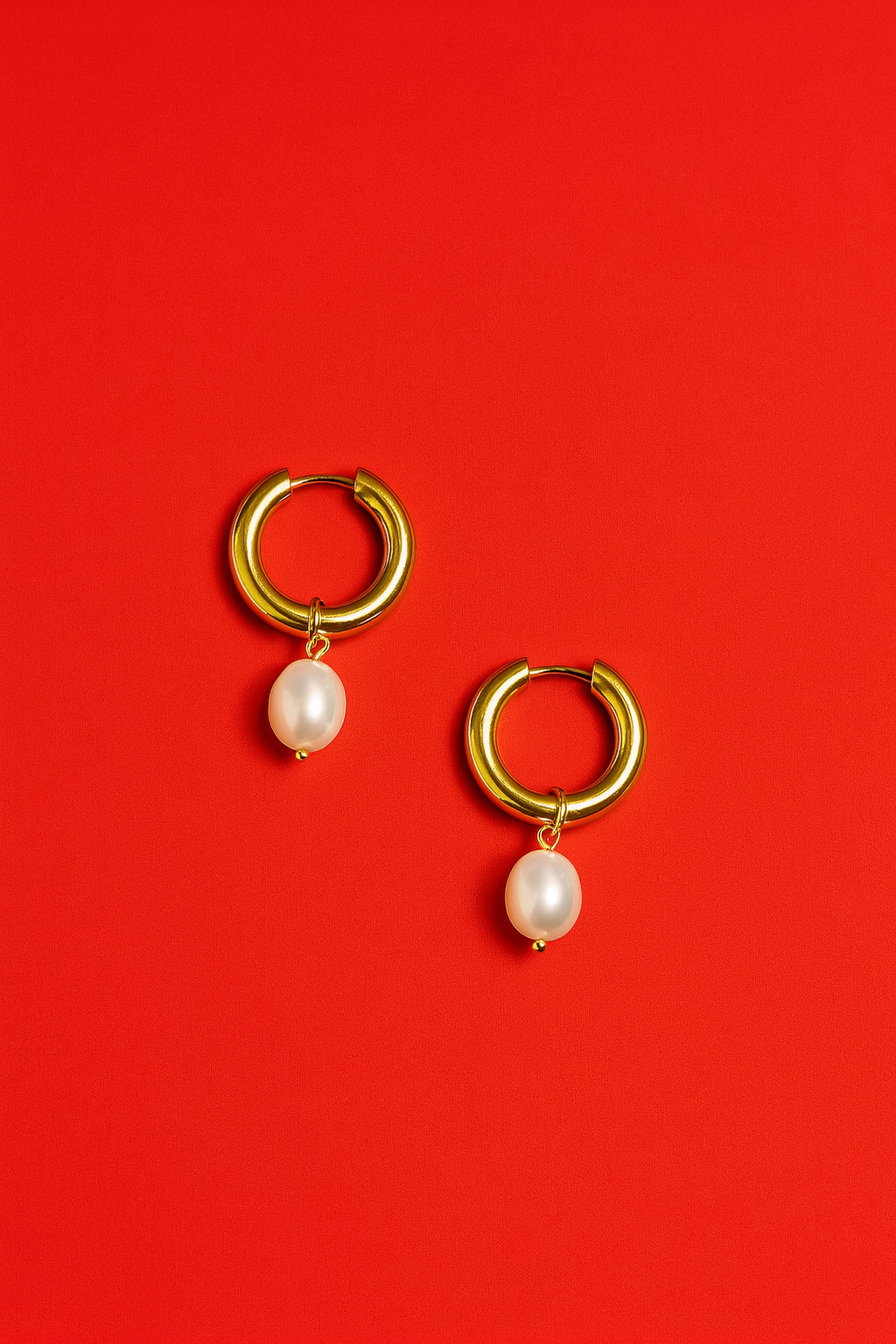 Thick Gold Hoop With Pearl Drop Earrings