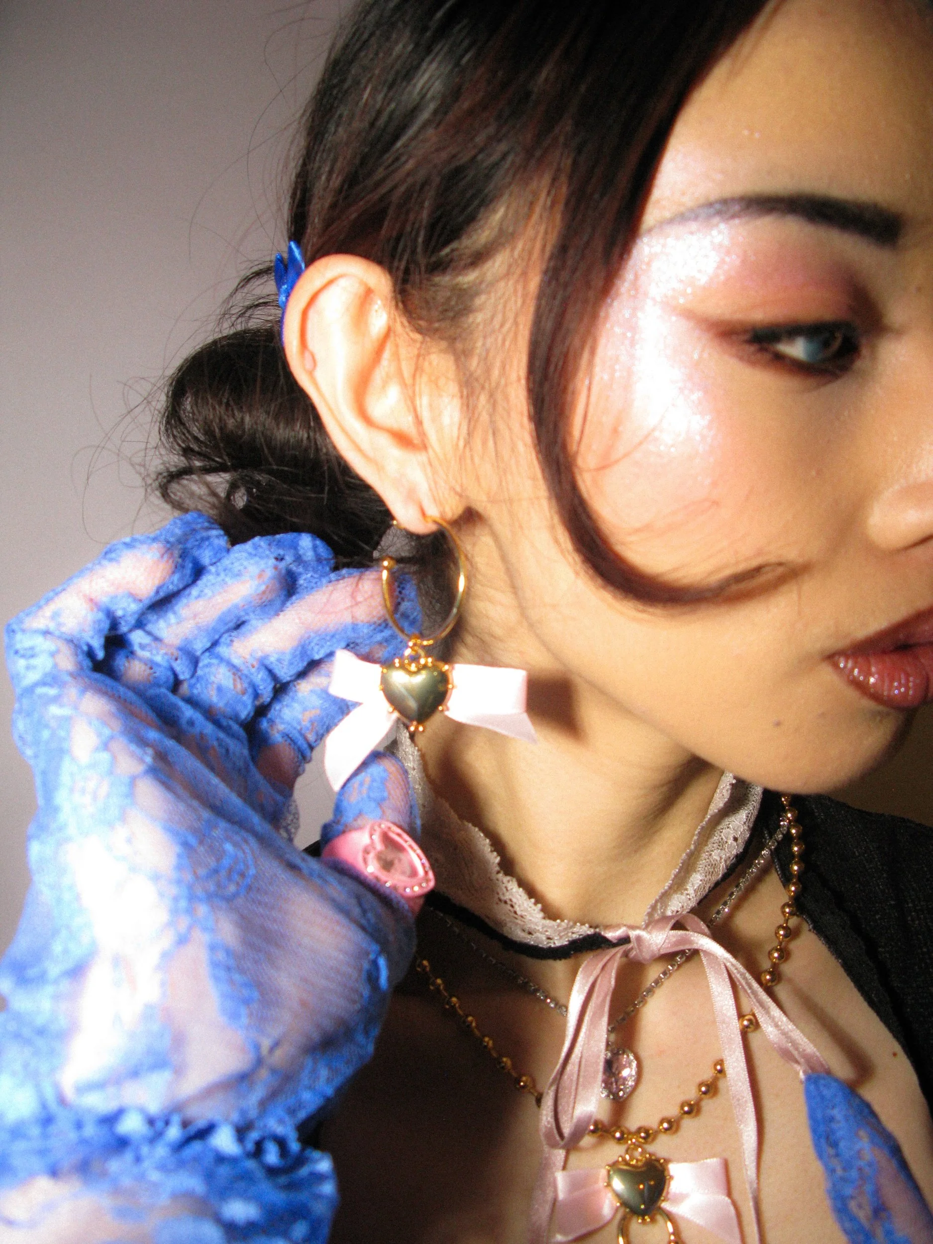 Frou York  Sweetheart Pierced Heart Bow Earrings - Pink