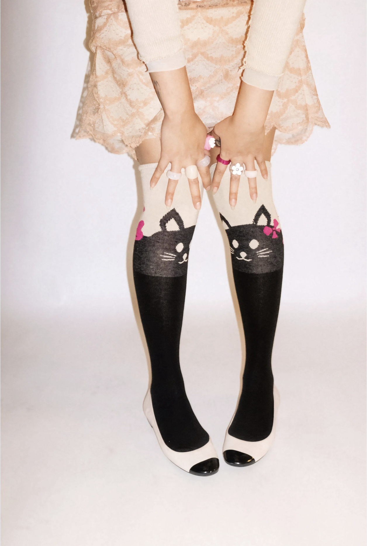 Pink Bow Kitty - Knee High Socks by Pamela Mann