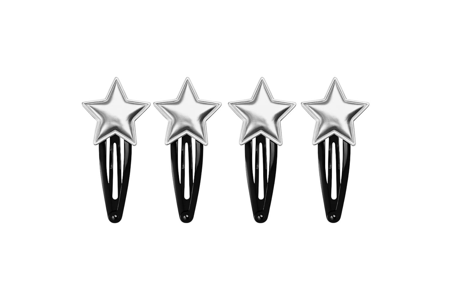 Black & Chrome Cloth Star Clips Pack of 4
