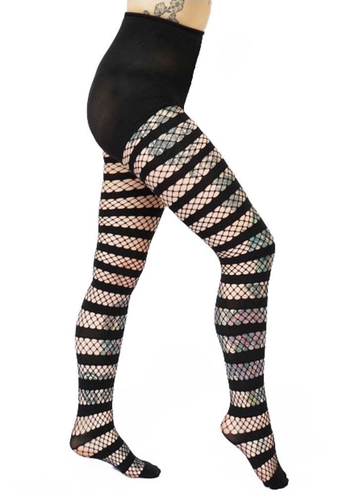 Pamela Mann Fishnet Opaque Stripe Black Tights