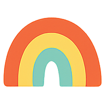 A colorful rainbow with four arches in orange, yellow, blue, and black.