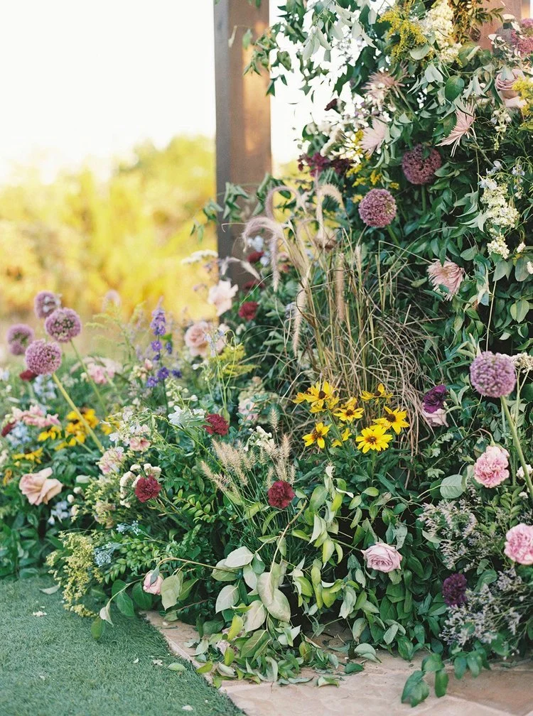 Blue and yellow wildflower wedding flowers