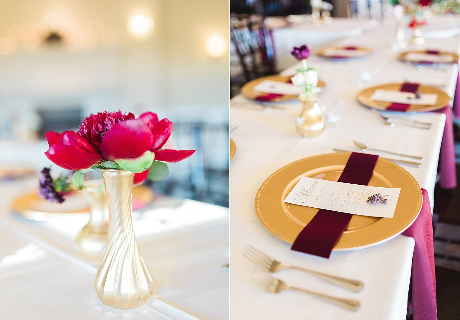 Castle at Rockwall wedding red peony in gold vase