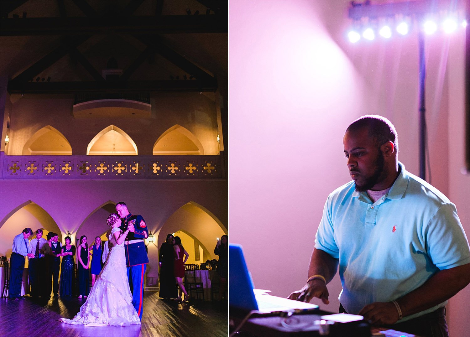 Castle at Rockwall wedding dark reception with uplights