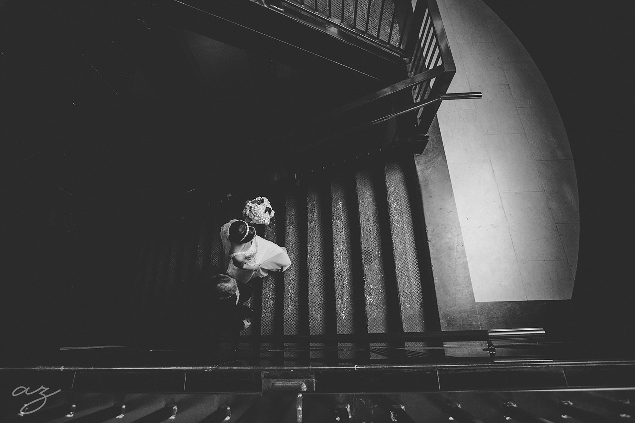 Carlisle Room wedding bride walking up stairsCarlisle Room wedding bride walking up stairs