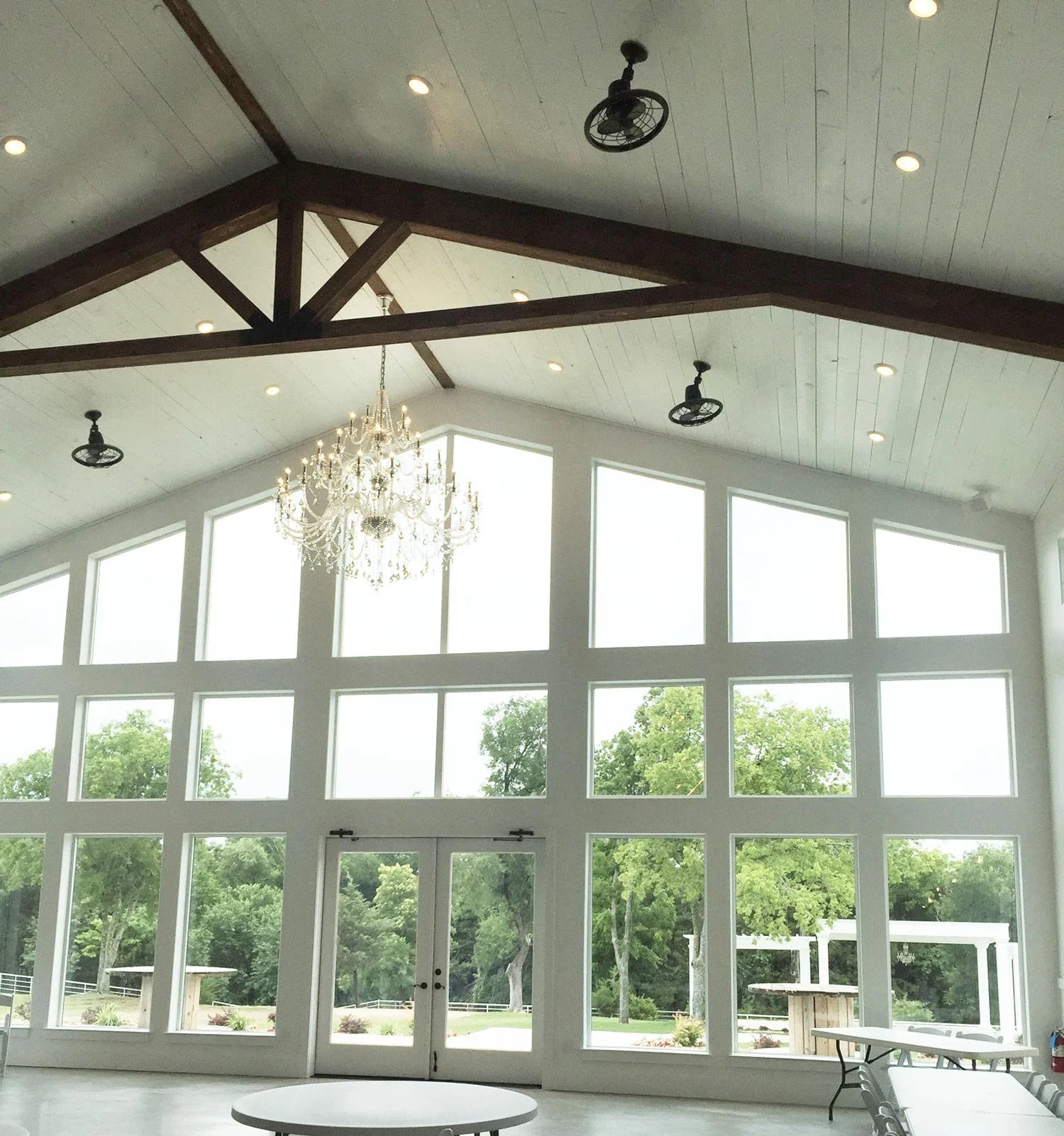 Firefly Gardens white barn with tall windows