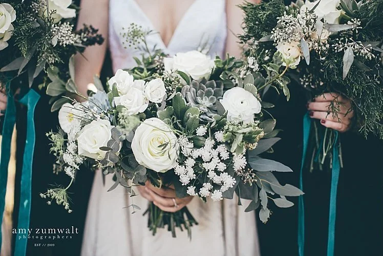 evergreen succulent rose sage wedding bouquet