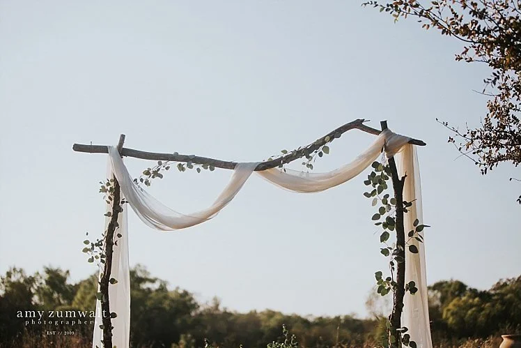 Driftwood archway with greenery