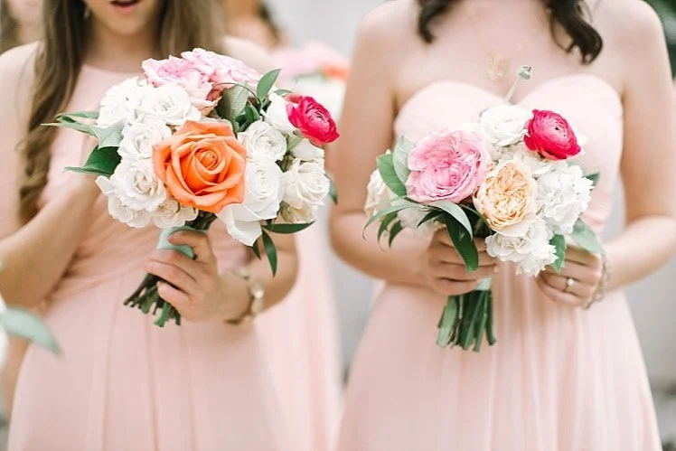 Bright pink white orange and blush bouquets